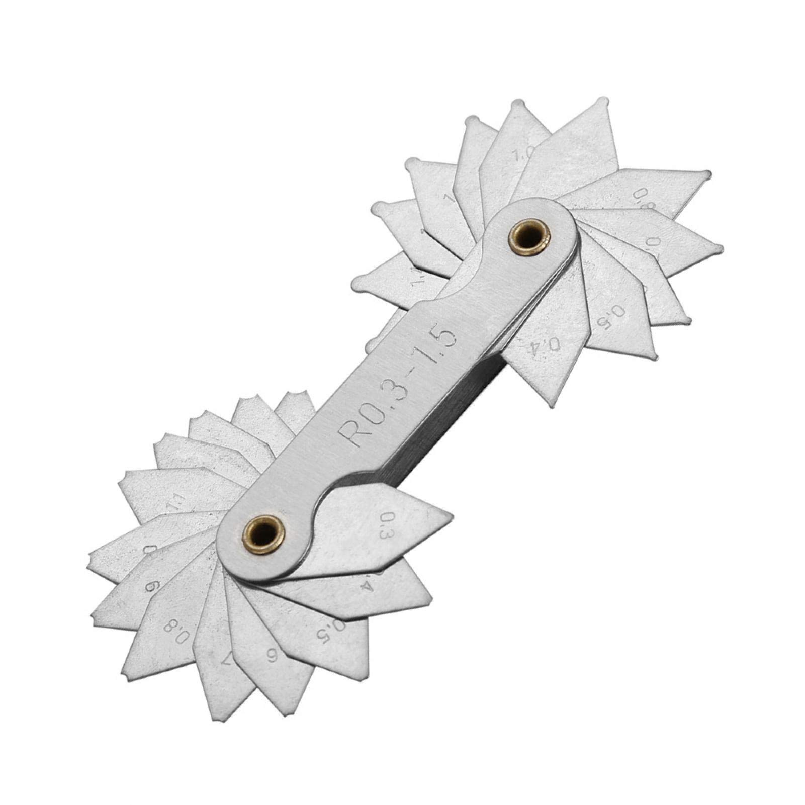 Radius Gauge, Stainless Steel Radius Fillet Gauge External Internal Concave Convex Measuring Tool Used to Measure The Radius(R0.3-1.5MM)