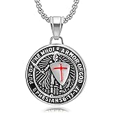 Yaumatea Armor of God Cross Pendant Necklace, Shield of Faith, Ephesians 6:16-17, Religious Amulet, Knights Templar Crusader, Stainless Steel 24" Chain