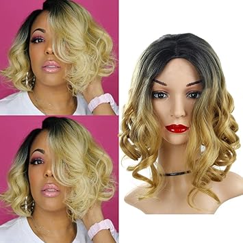 Amazon Com Synthetic Curly Wigs For Black Women Afro Blonde Bob