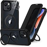 CENHUFO Privacy Phone Case for iPhone 14 / iPhone 13 [Compatible with Magsafe] Built-in Glass Privacy Screen Protector and Magnetic Ring Stand, Full Body Shockproof Clear Camera Lens Cover -Black