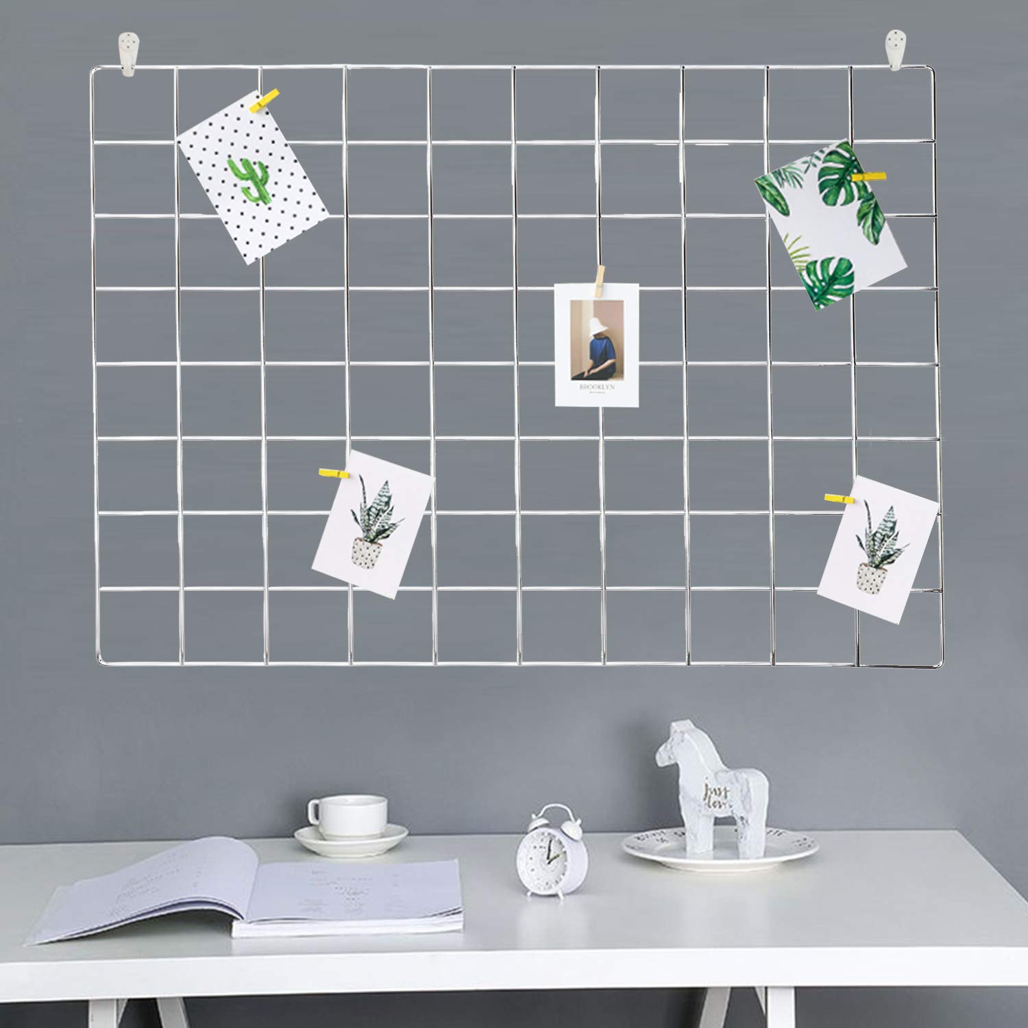 GBYAN 2 Pack Wall Grid Panel with Clips Hanging Photo Display Shelf Wire Notice Board Metal Grid Rack Art Organizer Home, Office & Kitchen Décor Mesh Picture Board