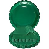 WYQJHKV Dark Green Paper Plates and Napkins,7 Inch Dark Green Scalloped Disposable Dessert Plates Paper Napkin Fork Party Supplies for Wedding Baby Shower Birthday(25 Guest)