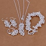 Hot Sale Wedding Fashion 925 Silver Plated Jewelry Set Hand Chain Bracelet Necklace Ring Hook Earings Eardrop Grapes Beads