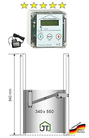 Jostechnik Portier Automatique Pour Poulailler Poultry House Butler Phb Avec Trappe Pour Oies Et Verrouillage Automatique 340 X 550 Mm