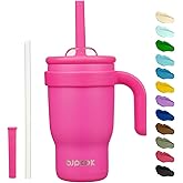 BJPKPK 14 OZ Insulated Travel Tumbler with Handle and Straw, Stainless Steel Water Bottle, Double Wall Vacuum Insulated Mug, for Work, Car, Travel, Rose Red