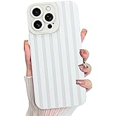 KANGHAR Compatible with iPhone 15 Pro Max Case, Silicone Stripes Cute Pattern, Camera Protection Soft Slim Phone Case for Phone Case -White