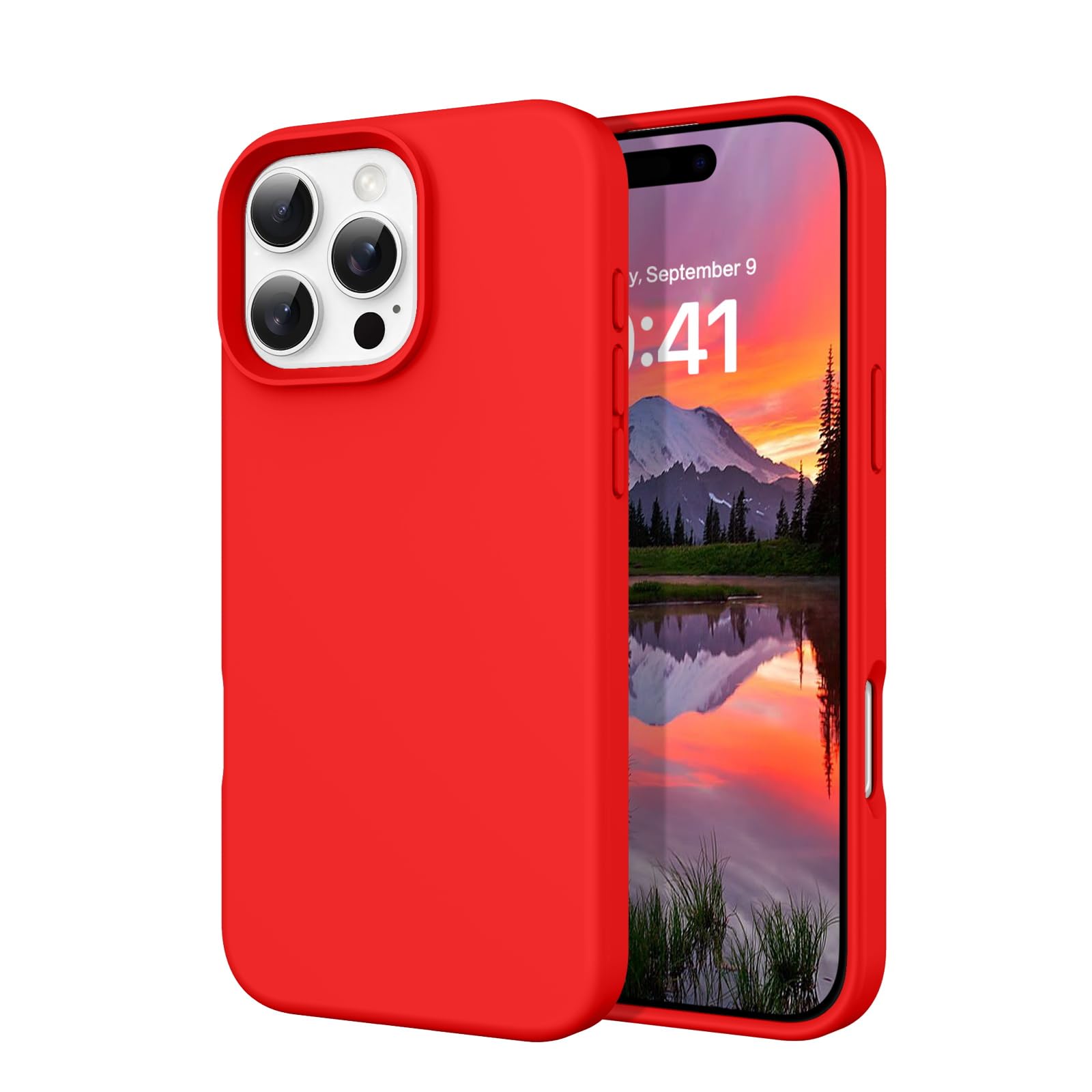 Photo 1 of DOMAVER Case for iPhone 16 Pro 6.3'' Case Smooth Liquid Silicone Soft Gel Rubber Microfiber Lining Cushion Cover Shockproof Protective Phone Cases Compatible with iPhone 16 Pro - Red