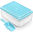 ARTLEO Ice Cube Tray with Lid and Bin for Freezer, Easy Release 55 Trapezium Ice Cube Tray with Cover, Storage Container, Scoop, Flexible Durable Plastic Nugget Ice Cube Mold & Bucket, BPA Free