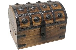 Nautical Cove Treasure Chest Keepsake and Decorative Wood Box (Large 8x6x6) - Storage Box, Wooden Box with Hinged Lid, Rustic Storage, Pirate Storage Box, Vintage Wooden Chest
