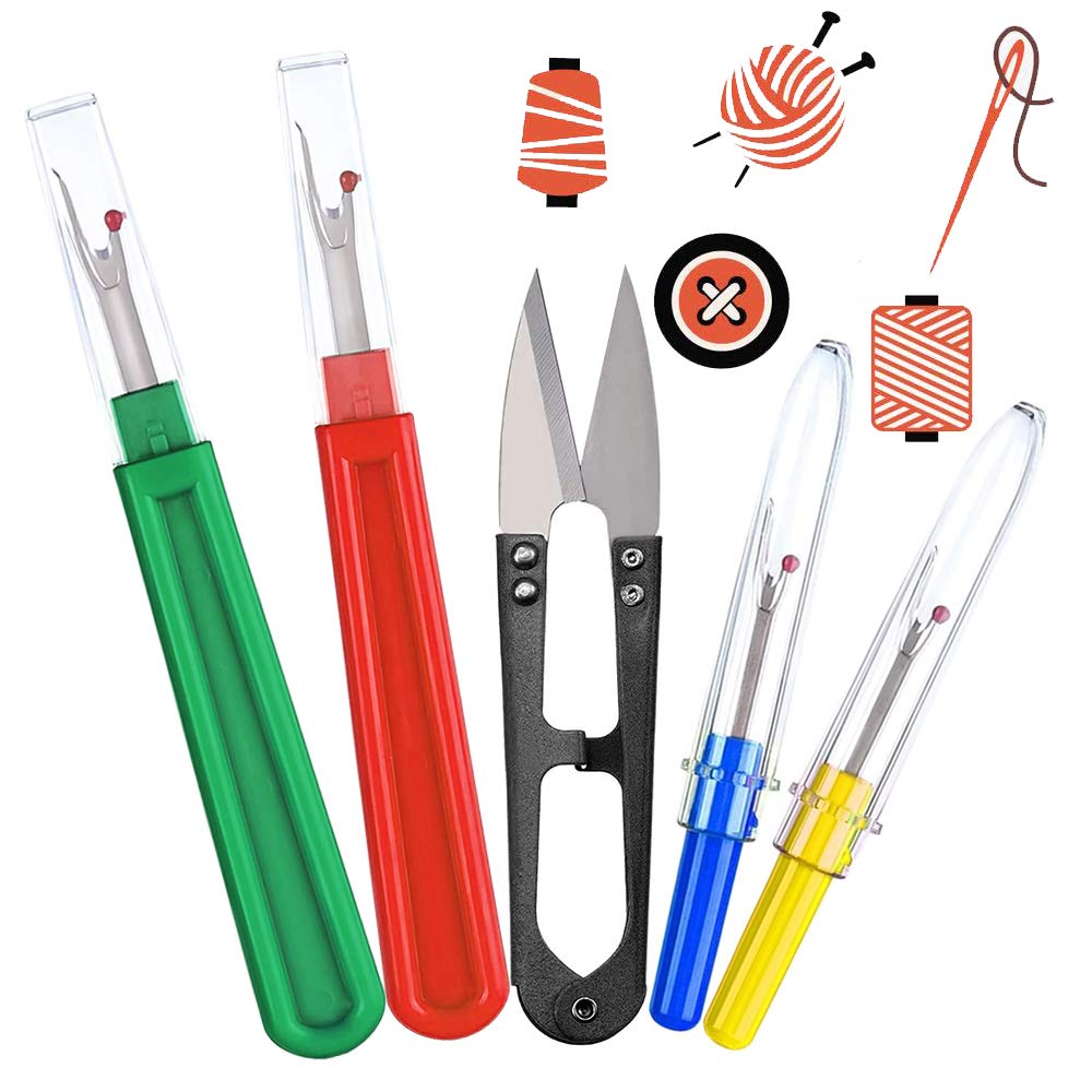 4 Pcs Seam Ripper Unpicker Kit, XCOZU Stitch Unpicker Thread Cutter Remover with Black Scissor, Big/Small Quick Unpick Stitch Picker Set for Needlework DIY Tool Craft Hemlines, Pockets, Sewing