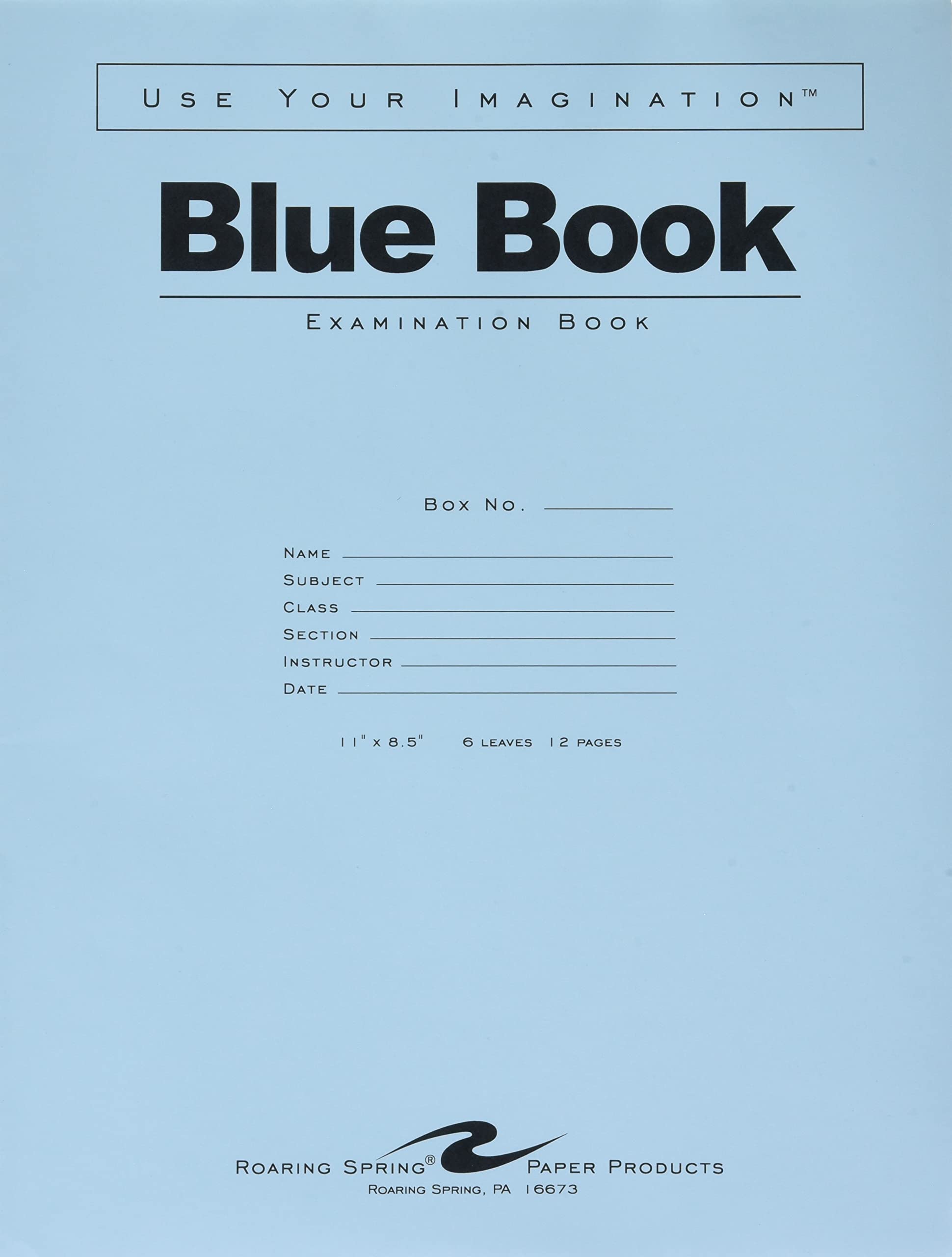 Photo 1 of Roaring Spring Test Blue Exam Book, 50 Pack, Wide Ruled with Margin, 11" x 8.5" 6 Sheets/12 Pages, Blue Cover