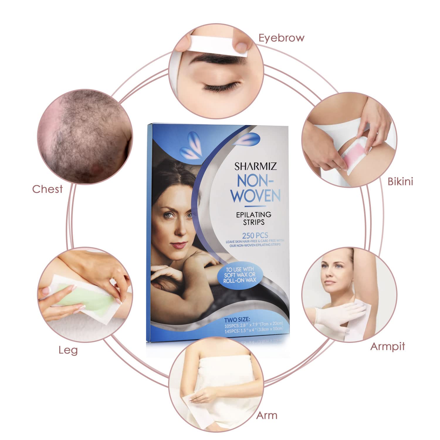 Wax Strips 250 Pieces, Body and Facial Waxing Strips for Hair Removal, Waxing for Face and Body