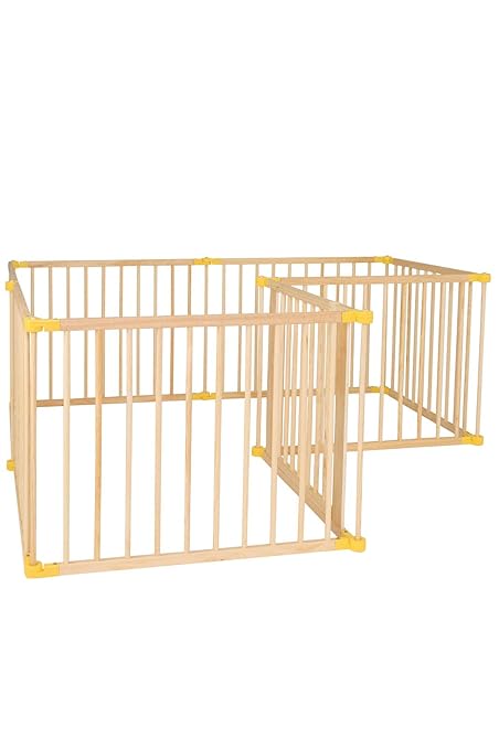 dibea DP00587 Holz Laufstall für Baby und Kleinkind, Laufgitter mit Tür, 270 Degree klappbar und vormontiert, 8 Elemente je 9
