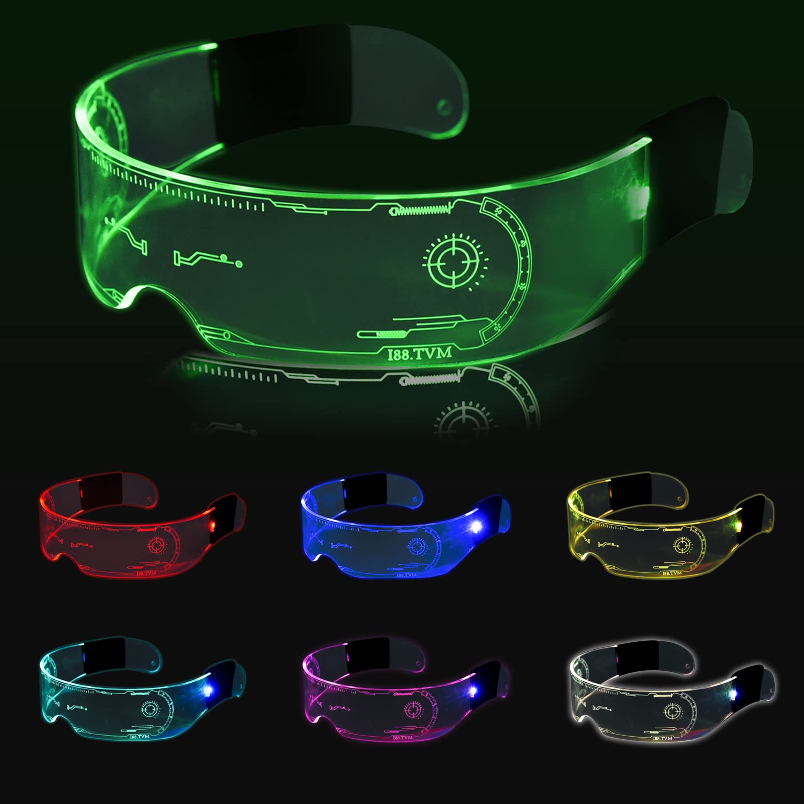 Coriver LED Light up Glasses, 7 Colors LED Visor Glasses Luminous Glasses with 2 Remote Controls Button Inside, Festival Glasses for Carnival Cosplay Halloween Parties Adult Kids Gifts
