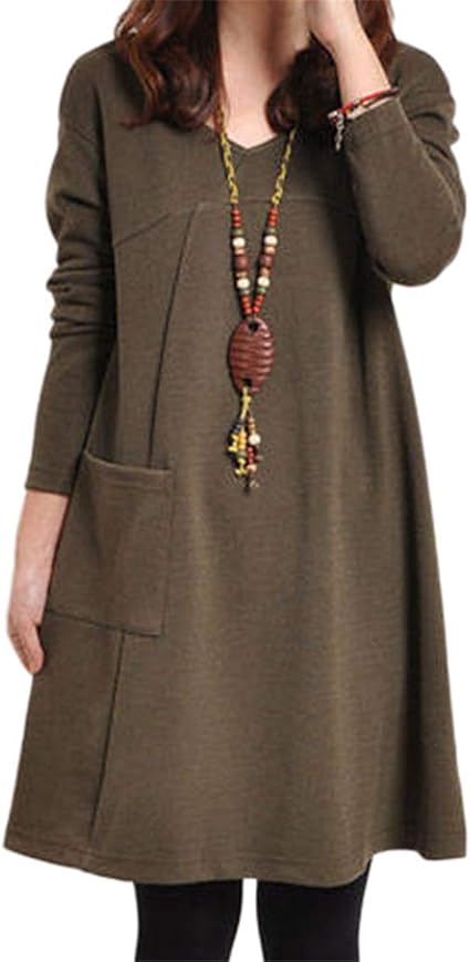 Amazon チュニック ワンピース タック マキシ丈 バルーン Aライン レディース Aライン ワンピース チュニック ゆったり 着やせ 長袖 体型カバー Xl ブラウン ワンピース チュニック 通販