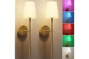 G-SAFAVA Battery Operated Wall Sconces Set of 2, Gold Wireless Wall Lights with Remote Control Warm/Natural/Daylight/RGB 15 Colors Dimmable Rechargeable Wall Lamp Retro for Bedroom Living Room Hallway Entryway