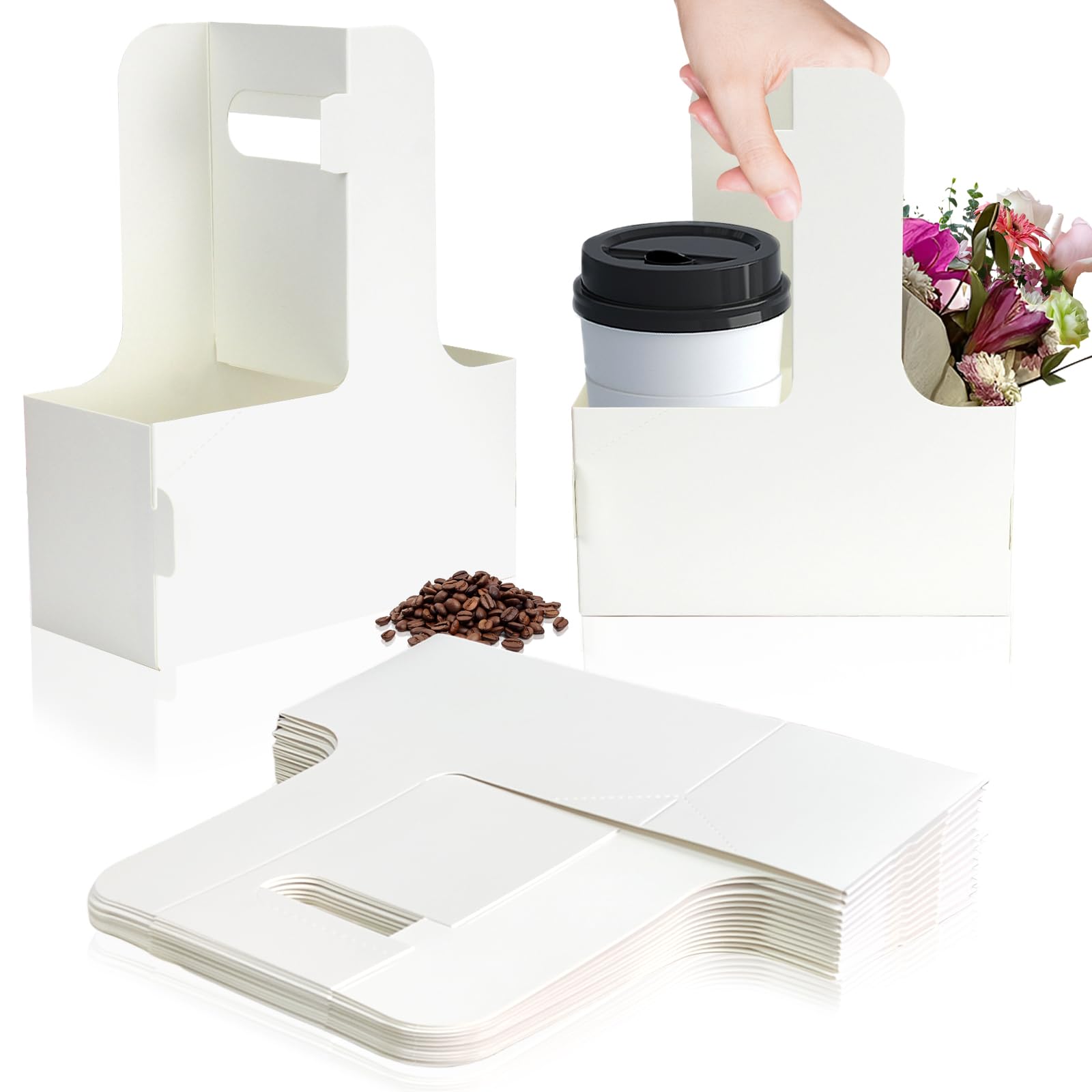 Photo 1 of 2 Cup Disposable Drink Carrier for Delivery with Handle,15 Count Kraft Paperboard Cup Holder,Cup Carriers for Hot or Cold Drinks,Coffee Carrier, Food Delivery,Take Out Cup Carriers (White, 30 PCs)