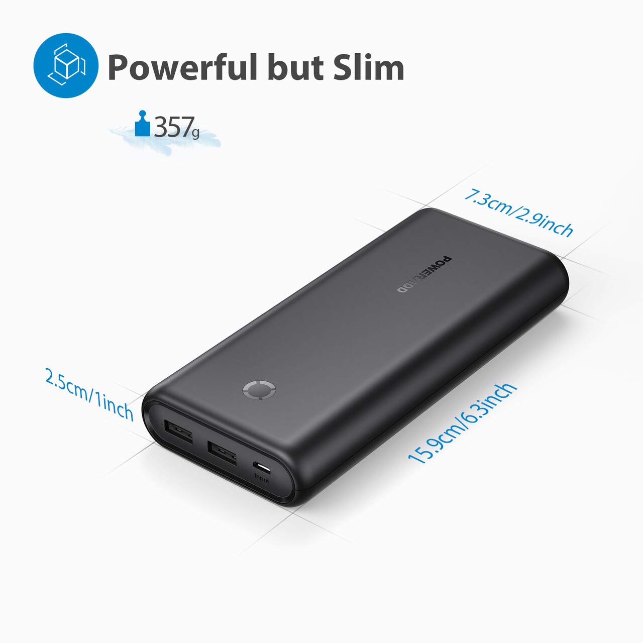 Poweradd Energycell 20000mAh Ultra Portable Charger Universal External Power Bank Compatible with iPhone, iPad, Samsung, Huawei and More-Black