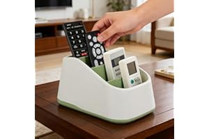 Remote Control Holder, 4 Compartments TV Remote Caddy, Desktop Storage Organizer, 6.8x4x3.35 ABS Desk Box for Nightstand Coff