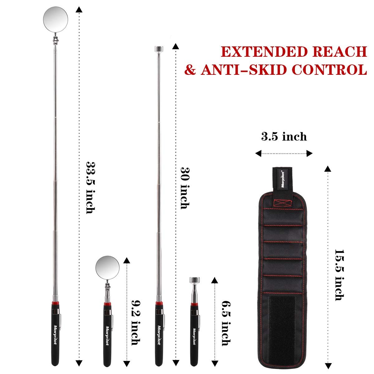 Morpilot Set di Telescopico Ispezione Regolabile di 360 Gradi, Pick-up Telescopico Magnetico e Polsino Magnetico con 15 Magneti Forti per Viti Regalo per Il Fai da Te Strumento Tuttofare