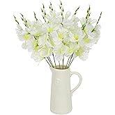 Riyuwal 12PCS White Gladiolus Artificial Flowers 22.44in Silk Gladiolus Fake Flowers for DIY Bouquet Centerpieces Wedding Fillers Arrangements Shower Decorations(Cream White)