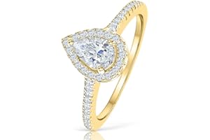 Aojun 14K Gold Filled 1.5CT Pear Shaped Cubic Zirconia Promise Halo Engagement Promise Eternity Ring for Women