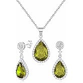 REASAYLL Jewelry Sets For Women 925 Sterling Silver Post Teardrop Dangle Stud Earrings Necklace Set Crystal Rhinestone Wedding Prom Costume Jewelry for Women