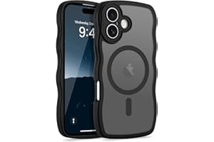 LCHULLE for iPhone 16 Case Curly Wave Frame [Compatible with MagSafe] [Full Camera Protection] Translucent Matte for Women Me