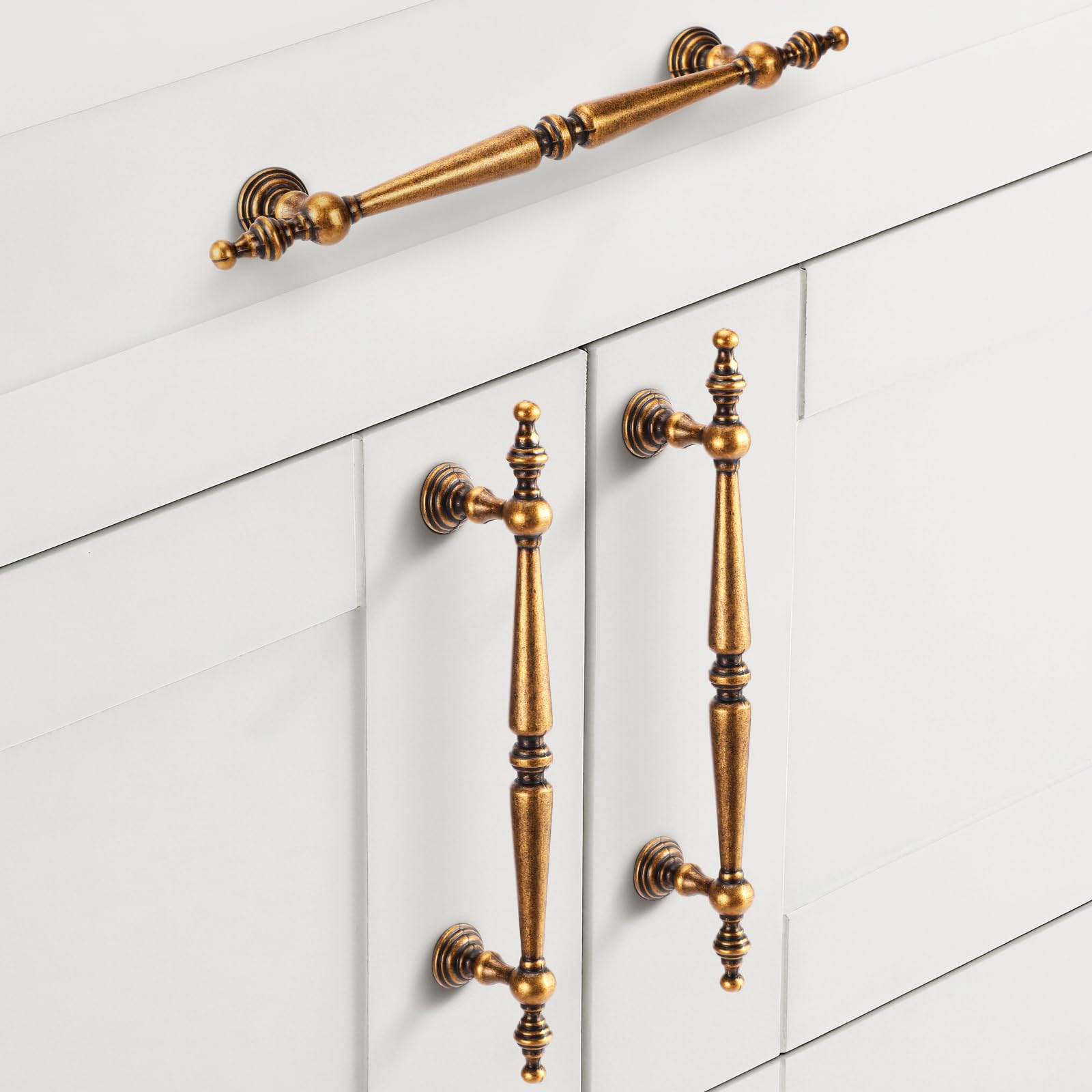 Photo 1 of Shimeyao 10 Pack Antique Brass Cabinet Pulls 5"(128 mm) Hole Center Vintage Brass Cabinet Pulls Handles Drawer Handles Closet for Kitchen Bathroom Drawer Dresser Pull Hardware Hole Center