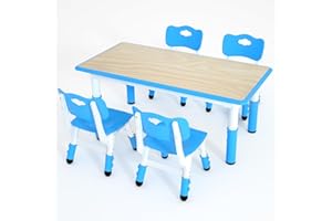 LulliSpace Kids Table and 4 Chairs Set，Height Adjustable Children Table & Chair，Toddlers Study Multi-Activity Table with 47.2"x23.6" Wipe-Clean Desktop，for Classrooms, Homes & Daycares
