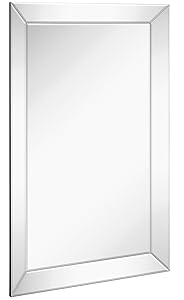 Large Framed Wall Mirror with Angled Beveled Mirror Frame | Premium Silver Backed Glass Panel Vanity, Bedroom, or Bathroom | Luxury Mirrored Rectangle Hangs Horizontal or Vertical (24" x 36")