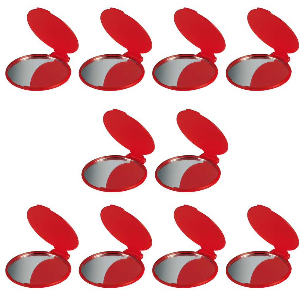 eBuyGB Compact Vanity Handbag Mirrors Folding Cosmetic Mirror Toiletry Bag, Red, Pack of 10