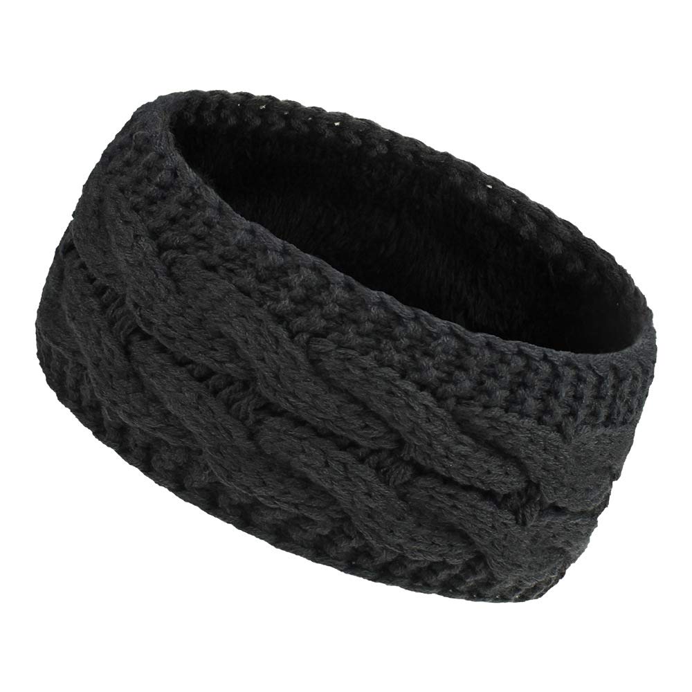 Women Ear Warmer Headband Fleece Lined Winter Warm Knitted Thick Hairband Thermal Headbands Elastic Hair Wrap (Dark Grey)