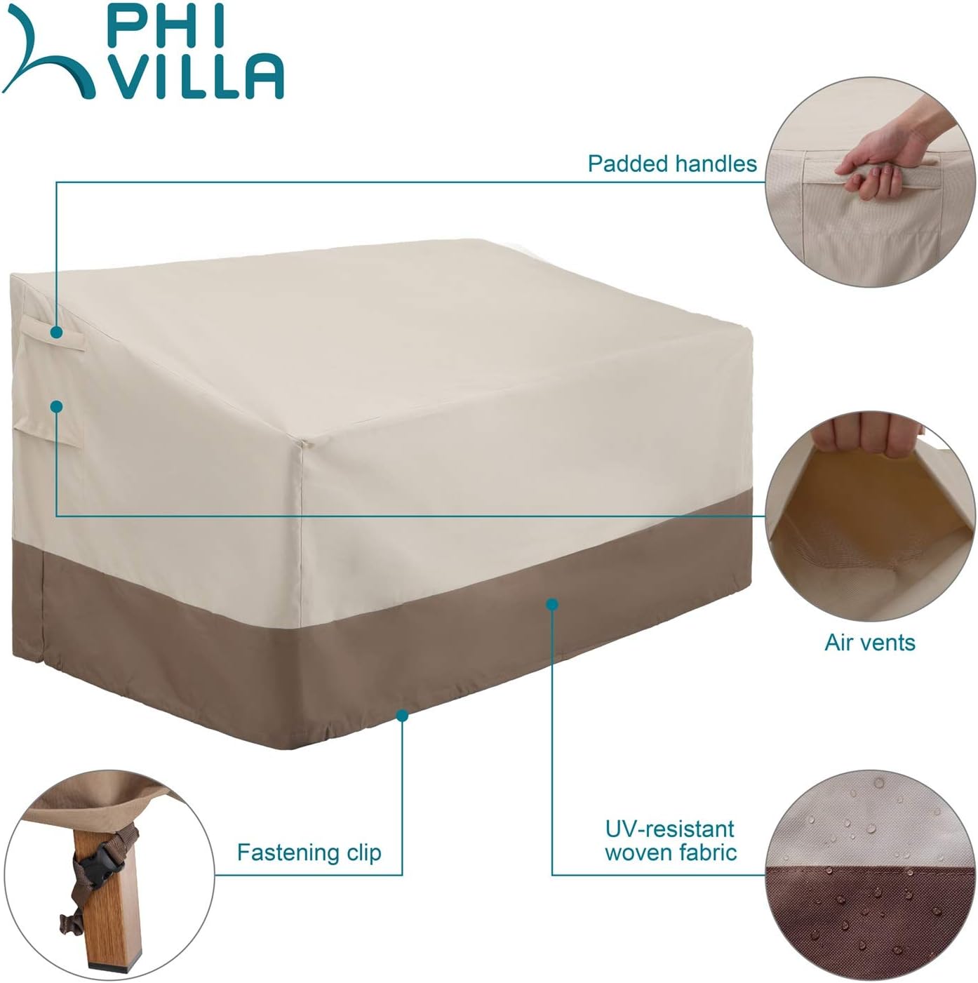 PHI VILLA Patio Bench Cover-Outdoor Loveseat Lounge Cover, Small: Kitchen & Dining