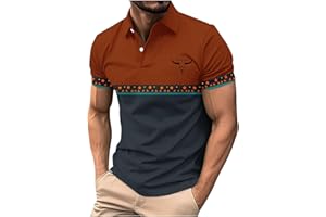 Men's Western Bull Print Shirts Color Block Collared Henley Short Sleeve Shirt Casual Summer Tops for Golf & Daily Wear