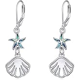 Starfish Shell Dangle Earrings 925 Sterling Silver Abalone Beach Lever-back Drop Earrings For Women Ocean Jewelry Gifts