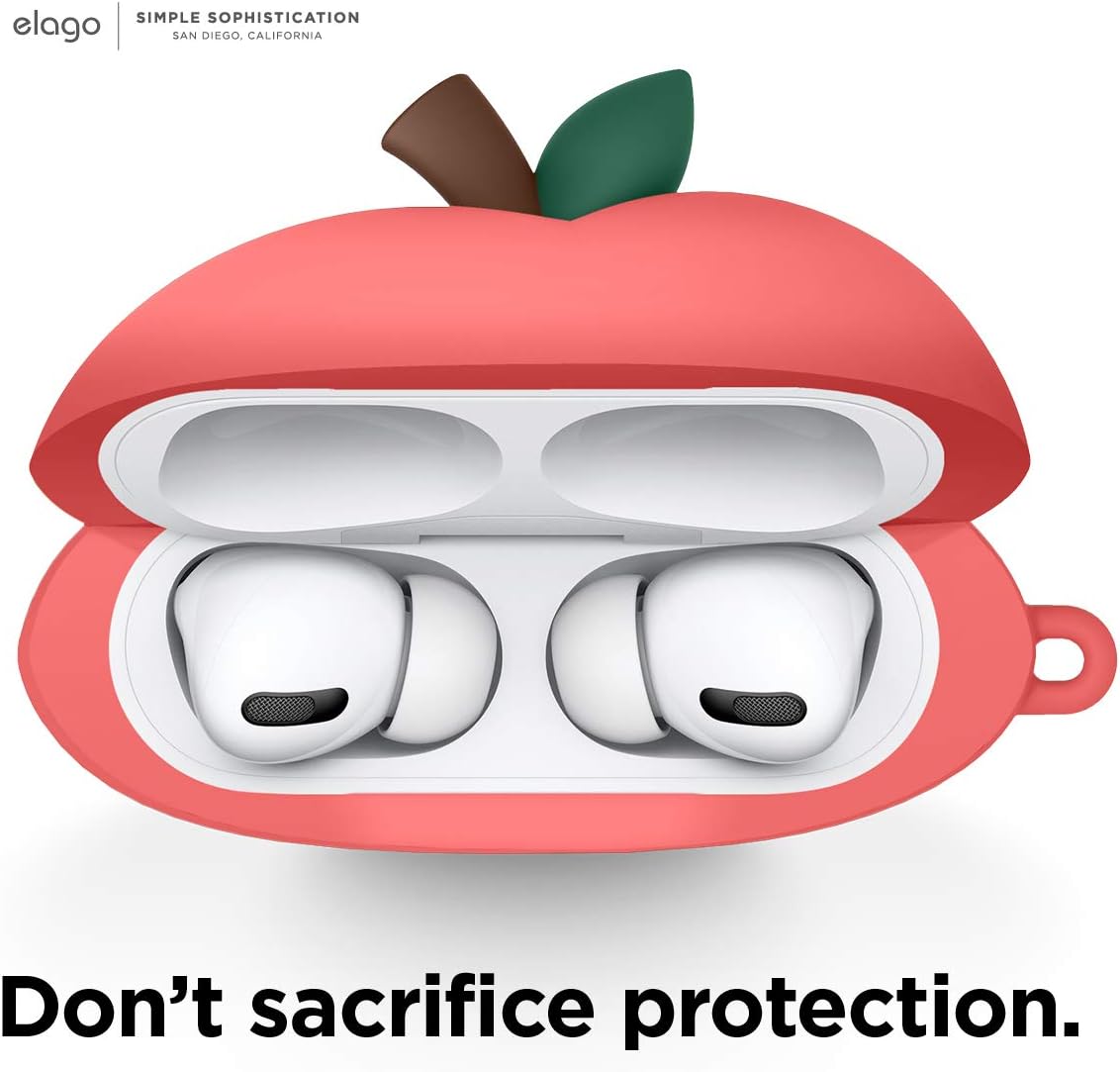elago Peach Case Cover Compatible with Apple AirPods Pro Case, 3D Cute Design Case Cover with Keychain (Red) - Image 5