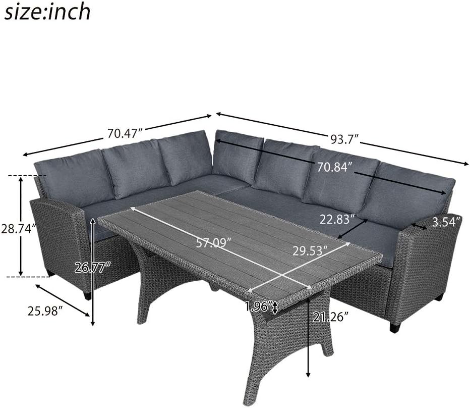 HCTT SHOW Patio Dining Table Set Outdoor Furniture PE Rattan Wicker Conversation Set All-Weather Sectional Sofa Set with Table & Soft Cushions (Brown（Gray) for Living Room,Outdoor Platform (Gray): Garden & Outdoor