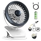 Clip On Desk Fan - Rechargeable Battery Operated, Mosquito-Repellent, Aroma-Diffused, USB Small Portable Table Fan 720° Adjustable for Home Traveling Office Baby Stroller - White Black