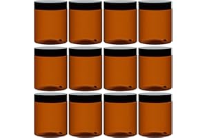 TUZAZO 8 Oz Amber Plastic Cosmetic Jars Leak Proof Container with lids for Cream, Lotion, Powder, Ointments, Beauty Products, 12 Pcs