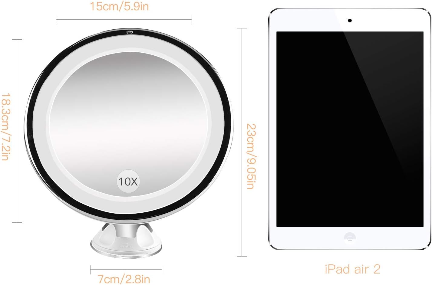 Miroir De Maquillage - BESTOPE - Modèle Lumineux - Grossissement 10x - Rotation 360° - Éclairage