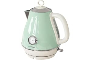 Evoloop Electric Tea Kettle, 1500W /1.7 Liter Hot Water Boiler Heater Pot, Retro Electric Kettle with Thermometer, Auto Shut-Off & Boil-Dry Protection, BPA Free,Stainless Steel Teapot