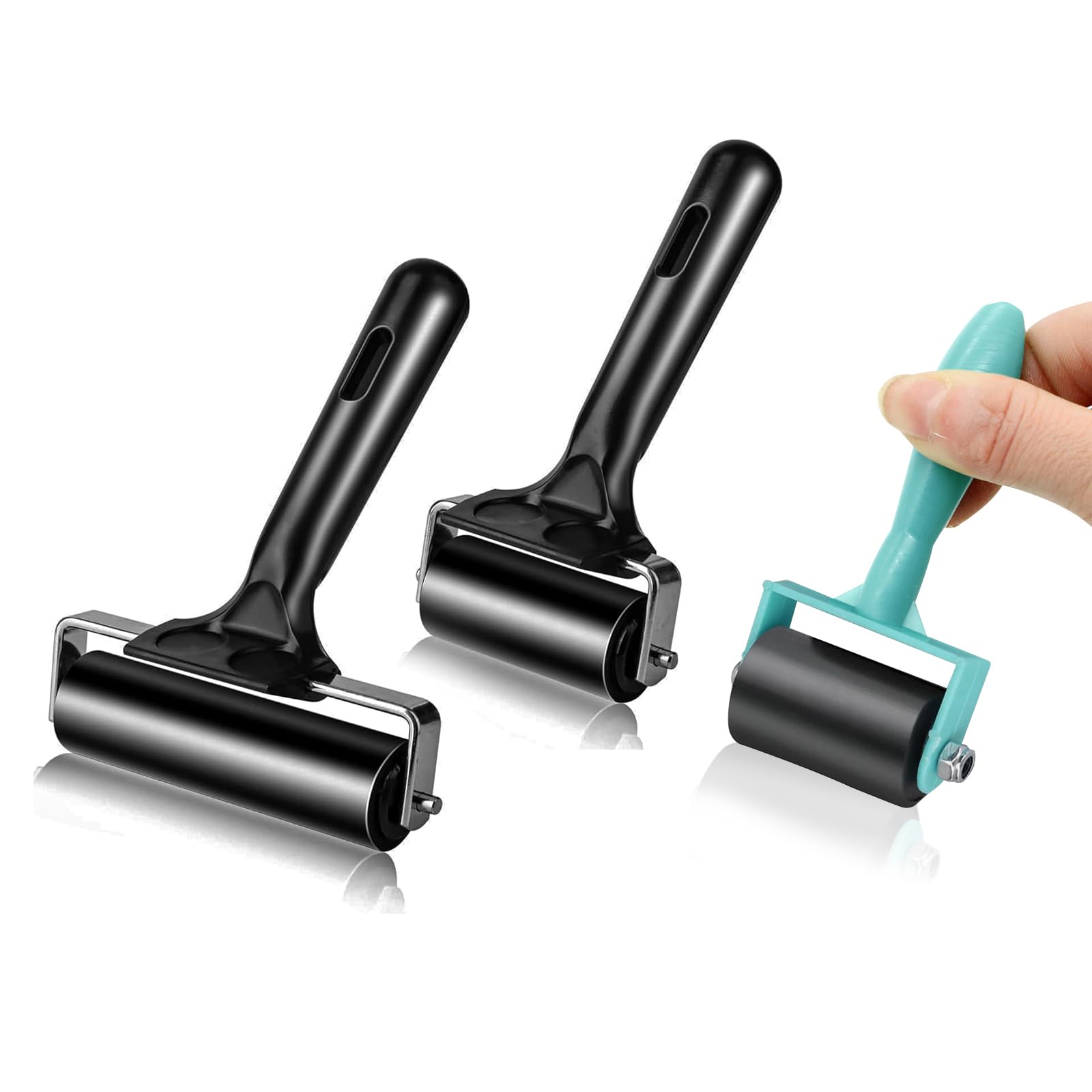 Rubber Roller, 3 PCS Printing Ink Roller Brayer Roller for Crafts Printmaking Block Printing Color Block Stamping Crafts Ink Applicator, 10cm 6cm 3.5cm