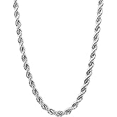 AILPIWE Silver Plated Rope Chain Necklace for Women, 2.5mm Dainty Silver Rope Link Chain Necklace 22 Inches