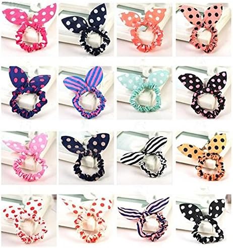 Casualfashion 10Pcs Cute Head Flower Hair Accessories Headdress Korea Rabbit Ears Polka Dot Rubber Band Hair Rope Ring for Women Girls