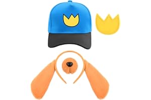 Teemico 4 Pcs Dog Hero Costume Include Baseball Hat,Dog Ears Headband,Dog Nose and Fabric Patch for Men Women Kids Book Day Dress Up（Style1）