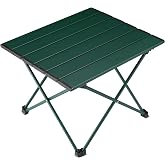 Tesouro Portable Camping Table,Folding Side Table Aluminum Top for Outdoor Cooking, Hiking, Travel, Picnic (Blackish Green-Small)