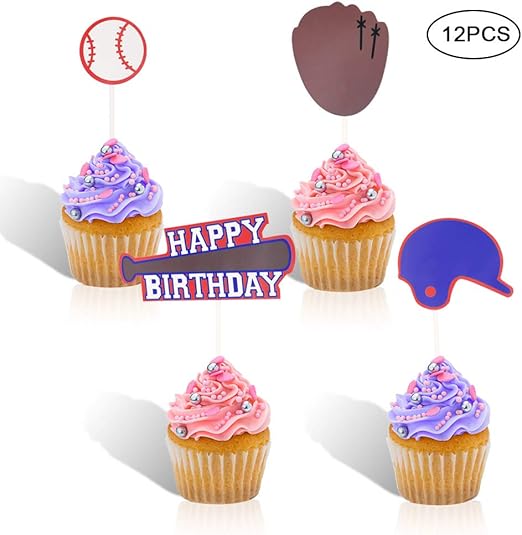 Amazon Com Rainlemon Baseball Theme Happy Birthday Cupcake Topper