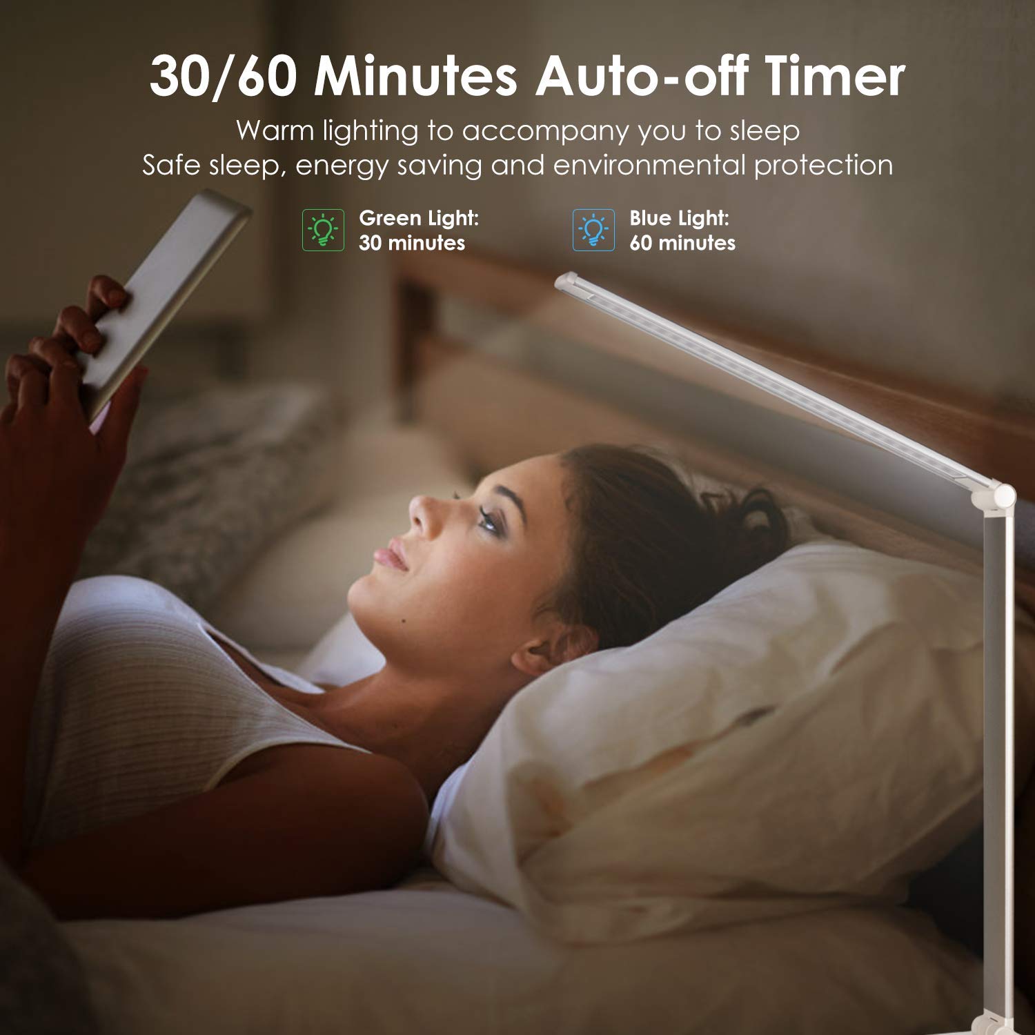 bedee LED Desk Lamp, Eye-Caring Table Lamps for Kids Study Office Bedside, Portable Desktop Lamp with Wireless Charger, Touch Control Dimmable 5 Brightness Levels, 5 Lighting Modes and Timer, Silver