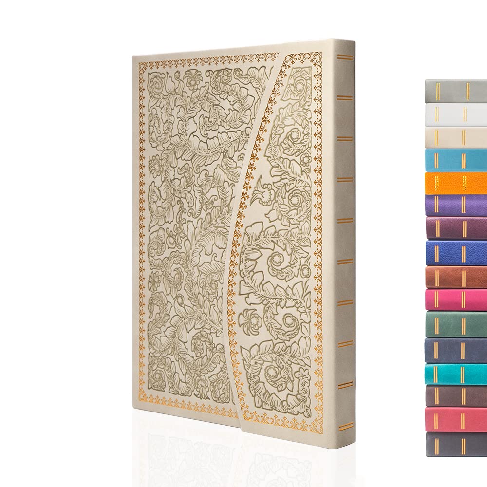 VICTORIA'S JOURNALS Magnet Journal, Carving Vintage Notebook Faux Leather Hard Cover Personal Diary Lined Pages Ribbon Bookmark, 8'' x 5.7'', ONB2016, Apricot